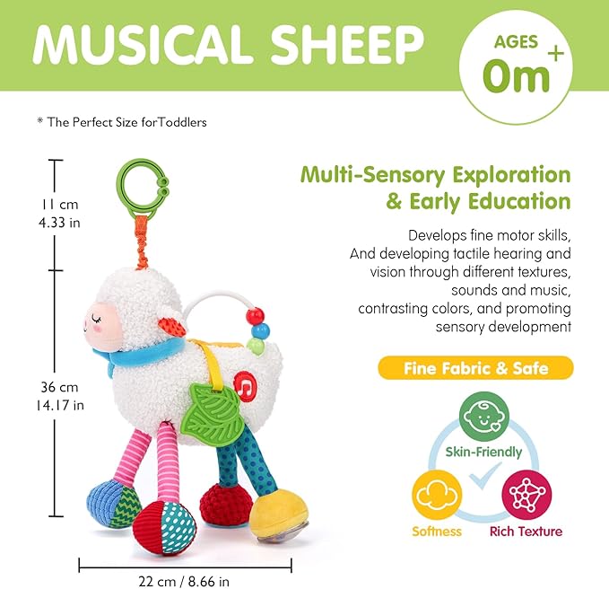 hahaland Baby Toys 0-6 Months - Baby Sensory Toys 0-3-6 Months Car Seat Toy Hanging - Musical Animals with Pull String Rattle Teether Crinkle Mirror, Crib Stroller Toy Tummy Time Christmas Baby Gifts