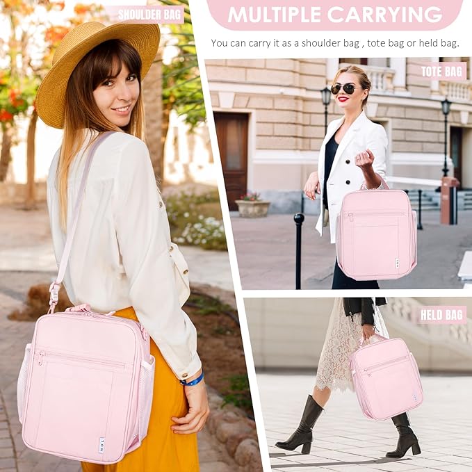 NOL Nylon Waterproof Kids Lunch Bag, Insulated Lunch Bag, Lunch box Cooler, Reusable, Zip Closure with Buckle Handle Holds Lunch Box, Snacks & Water Bottle for School Work,Pink