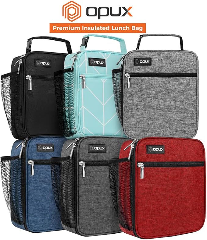 opux Insulated Lunch Bag Kids, Leakproof Soft Lunch Box for Boys Girls, School Lunch Cooler Bag, Small Lunch Bags for Men Women Adults Teen, Reusable Lunchbox Pail for Work, Heather Charcoal