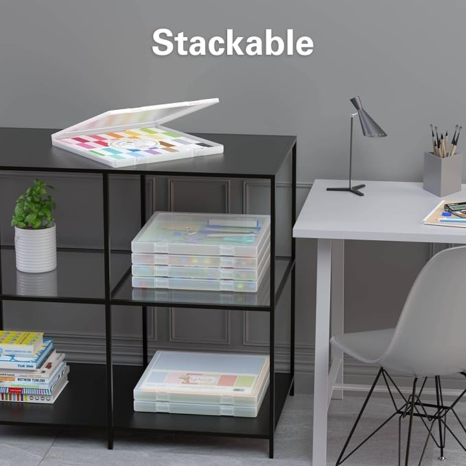 Denkee 12 x 12 Paper Storage, 4 Pack Scrapbook Paper Organizer Storage, Craft Organizers Box, Portable Storage Containers for Board Game, Craft, Art Supplies