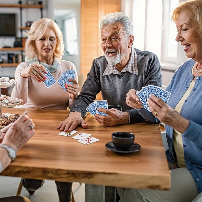 Plastic Playing Cards Waterproof Cards Poker Card 2 Pack Playing Card Large Print for Adults Seniors, Deck of Card Set Poker Cards for Beach Trip Pool Party Games (Blue)