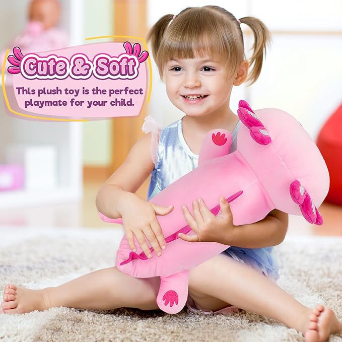 Officygnet Axolotl Plush, 13" Soft Stuffed Animal Plush Toy, Cute Axolotl Plushies Pillow, Kawaii Plushies Dolls for Kids, Pink Axolotl Gift for Girls Boys