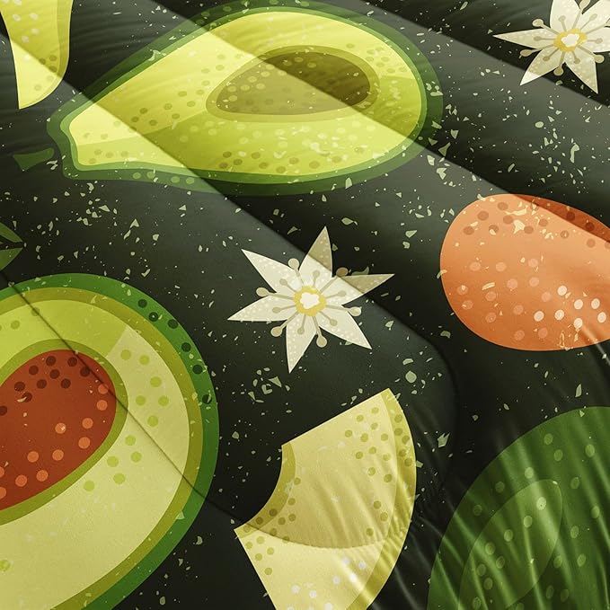 Kids Comforter Set Avocado Printed Pattern Bedding Set with 1 Comforter and 2 Pillowcases for Girls Boys Bedroom All Season(Avocado Twin)