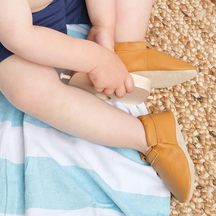 BirdRock Baby Fringeless Moccasins - Genuine Leather Boys and Girls Shoes for Newborns, Infants, Babies, Toddlers