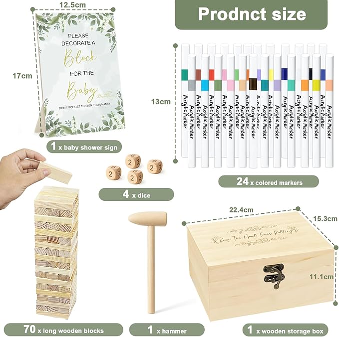 101Pcs Baby Shower Games Blocks to Decorate Kit, Baby Shower Ideas Activities for Stacking, Building & Drawing, Suitable for Boy Girl Party Game, Decorations, Favors