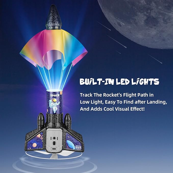 VisionX Rocket Launcher for Kids, 2nd Gen Improved Design, Launch Up to 200ft, Auto-Launch Rocket Toy with Parachute, Outdoor Toys for Ages 5-13, for Boys & Girls, Black