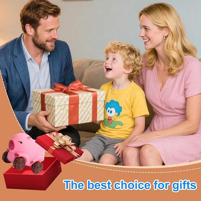 2Pack Squishy Capybara Car Toys Brown and Pink, Super Fun Animal Squeeze Stretchable Fidget Cars Vehicle, Stress Relief Sensory Fidget Toys Car Stress Balls Party Favors for Kids Adults