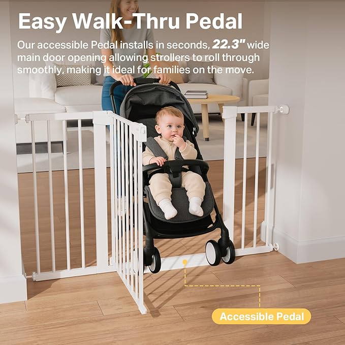 Cumbor 2 Pack 29.7"-51.5" Extra Wide Baby Gate for Stairs, Easy Wall Through Dog Gates for Doorways, Pressure Mounted Pet Gate Indoor, Safety Auto-Close Child Gate for Kids with 4 Wall Cups, White