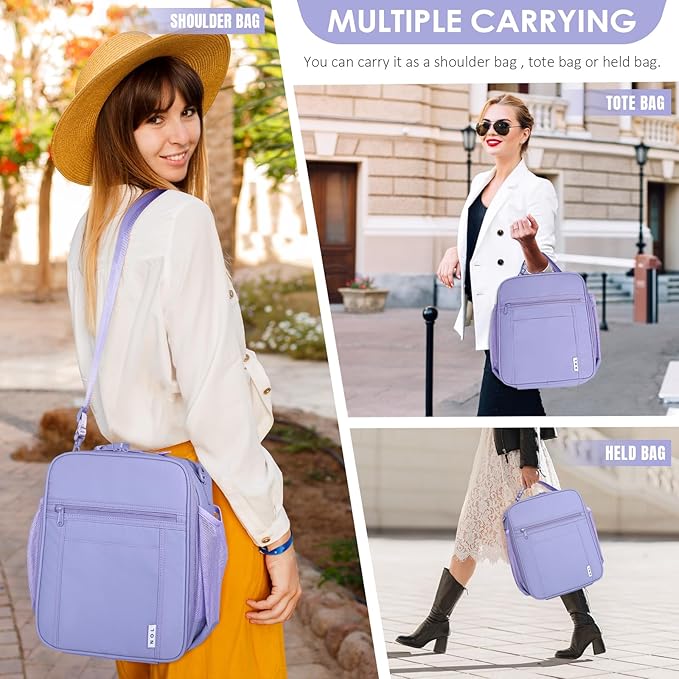 NOL Nylon Waterproof Kids Lunch Bag, Insulated Lunch Bag, Lunch box Cooler, Reusable, Zip Closure with Buckle Handle Holds Lunch Box, Snacks & Water Bottle for School Work,Light purple