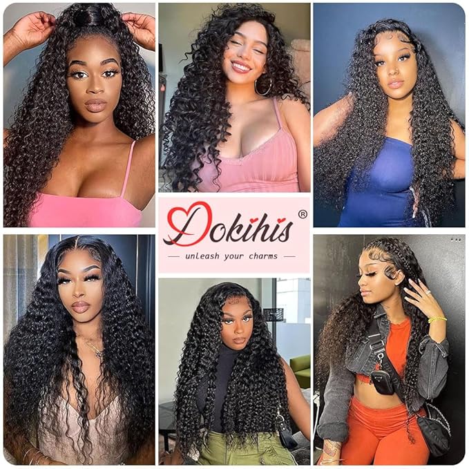 13x6 Deep Wave Lace Front Wigs Human Hair 36 Inch 200 Density HD Lace Frontal Glueless Wigs Human Hair Pre Plucked Deep Curly Wig with Baby Hair Natural Black