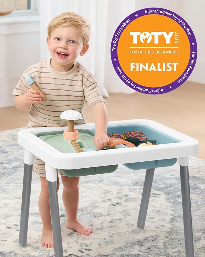 Skip Hop Discoverosity 3-in-1 Toddler Sensory Table with 13 Nature-Inspired Sensory Tools 8-Page Activity Guide 2 Bins and 2 Convertible lids, Age 18m+