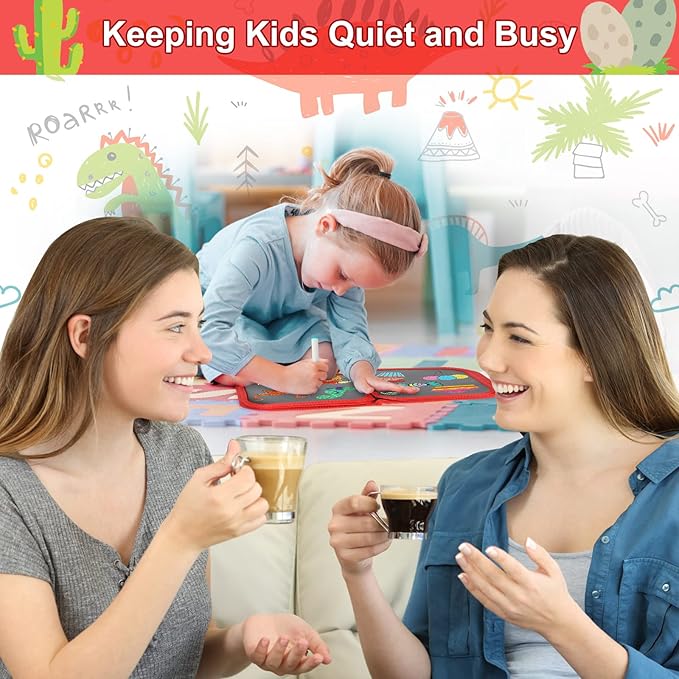 Erasable Book Doodle Set for Kids,Reusable Magic Drawing Book for Kids with 12 Watercolor Pens 14 Page Drawing,Road Trip Car Game Writing Painting Set for Boys and Girls(Red Unicorn)