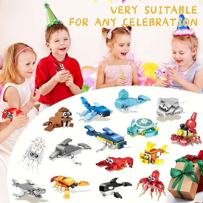 24 Packs Favors Kids Building Blocks Sea Animals Pool Party Favors Building Set for Birthday, Goodie Bag Stuffers, Classroom Prizes, Easter for Boys and Girls Ages 6-12