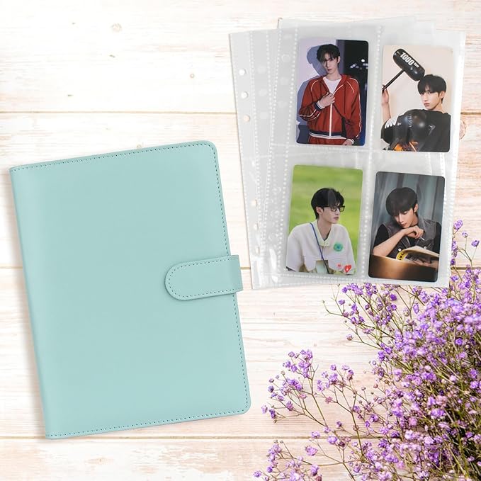 A5 Kpop Photocard Binder, 6 Ring Binder Album with 200 Card Slots, PU Leather Binder Cover with Magnetic Buckle Closure for Organizing Trading Cards - Blue