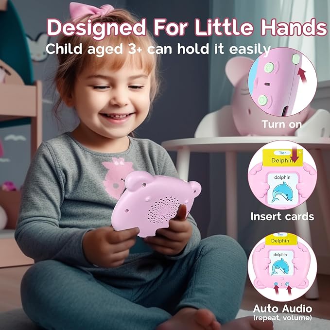 Bilingual English German Flash Cards - Deutsch Talking Flash Cards for Kids, Pocket Speech for Toddlers 3-12, Educational Learning Toys, Audible Gift Play Cards, Autism Sensory Toys (Pink)