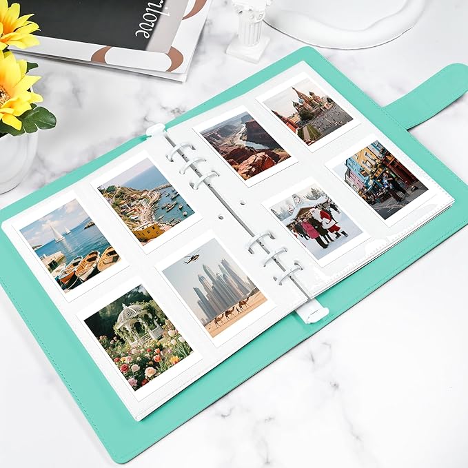 PU Leather Refillable Photo Album A5 Photocard Binder, 200 Pockets, Compatible with Fujifilm Instax Mini 12 11 9 40 99 90 8 7 Evo LiPlay, Polaroid Snap PIC-300 Z2300 Instant Cameras (Green)