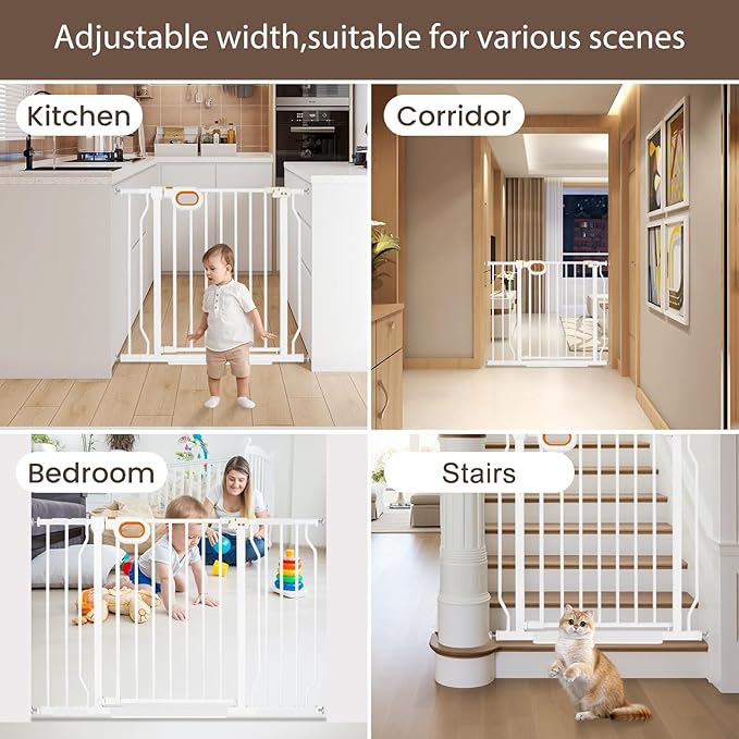 owlie Small Narrow Baby Gate for Stairs Doorways Hallways 23.6-27.6 Inch Wide Pressure Mounted Baby Gate Walk Through Child Gates Toddler Dogs Pet Indoor Stairway Doorway White (30.5'' Tall)