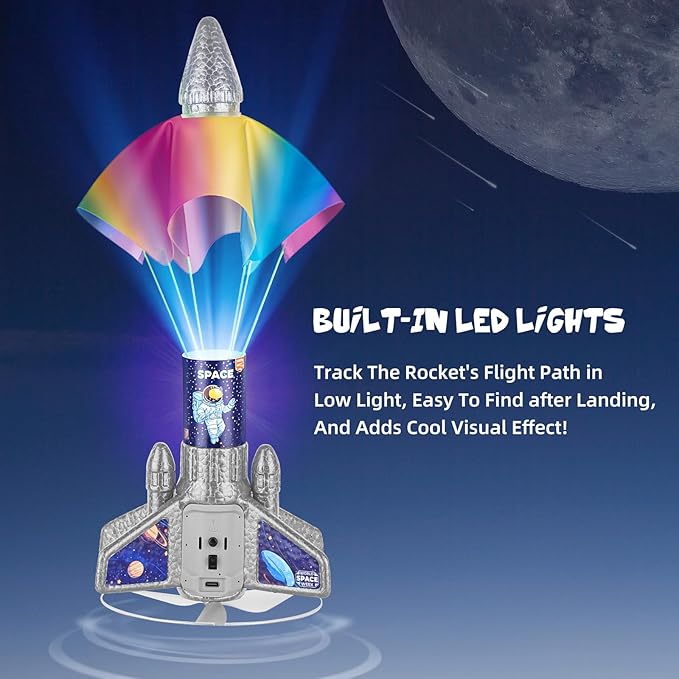 VisionX Kids Rocket Launcher Toy, 2nd Gen Improved Design, Launch Up to 200ft, Auto-Launch Rocket Toy with Parachute, Outdoor Toys for Kids 5-13, for Boys & Girl, Gray