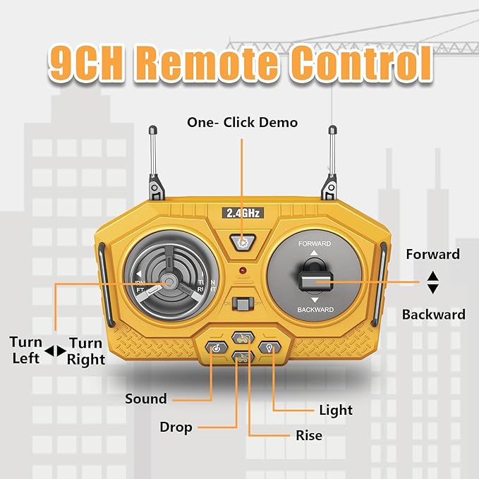 Kids' RC Dump Truck Toy - Remote Control Construction Truck with Metal Bed, Lights & Sounds, for Boys Ages 6-10 Years and Up