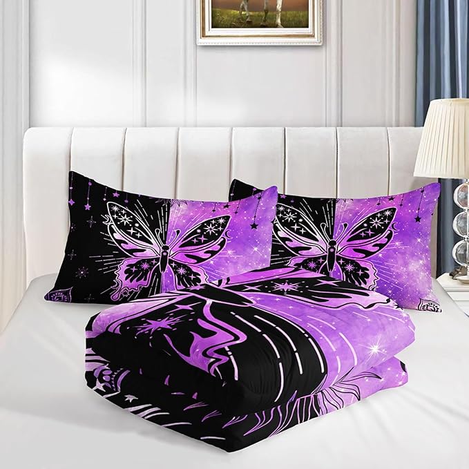 3D Butterfly Comforter Set Black Butterfly Printed Bedding Set with 1 Comforter and 2 Pillowcases for Boys and Girls Bedroom All Season(Butterfly-3 Twin)