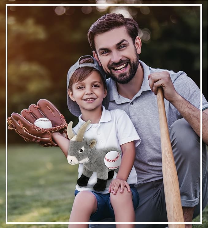 DolliBu Grey Goat Stuffed Animal with Baseball Plush – Soft, Huggable 12-Inch Toy with Name Personalization for Kids & Adults