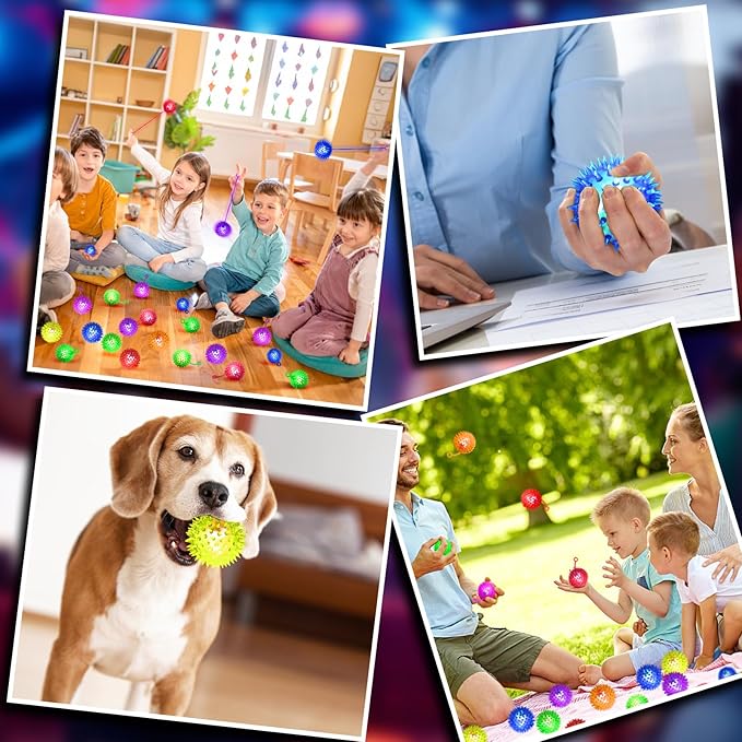 120PCS Light Up Ball, Bouncy Balls for Kids, 6 Colors LED Flashing Squeaky Ball, 2.55inch Light Up Toys, Fidget Sensory Toys, Glow in The Dark Party Favors for Teens, Adults, Children