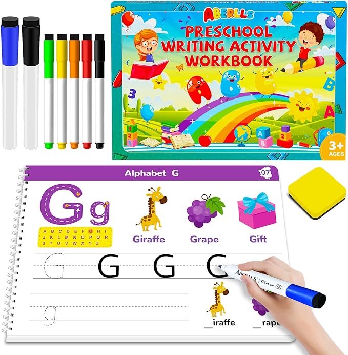 Handwriting Practice Book for Kids, Toddler Preschool Learning Activity for 3 4 5 Year Old, Kindergarten Educational Toys, Montessori Toys Learn Number Letters/ Shapes/ Animal/ Sight Words Workbook
