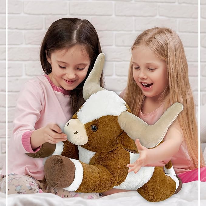 DolliBu Longhorn Plush - Extra Large Super Soft Stuffed Animal Longhorn Toy, Cute Stuffed Doll, Farm Animal Toy Gift for Kids and Adults - 23 Inches
