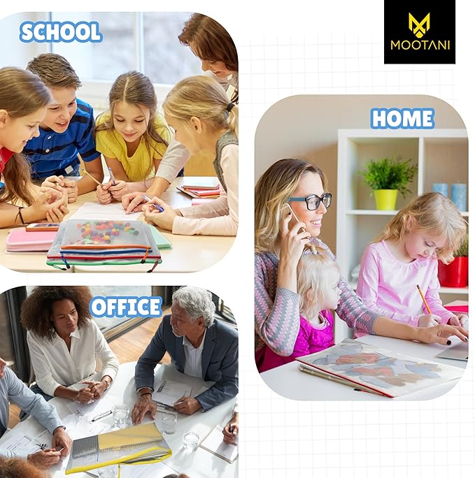 24 Pcs Mesh Zipper Pouch Bags A4 (13.1x9.4) inches Letter Size Waterproof, Reusable Zipper Bags for Board Game & Puzzle Storage, 8 Colors