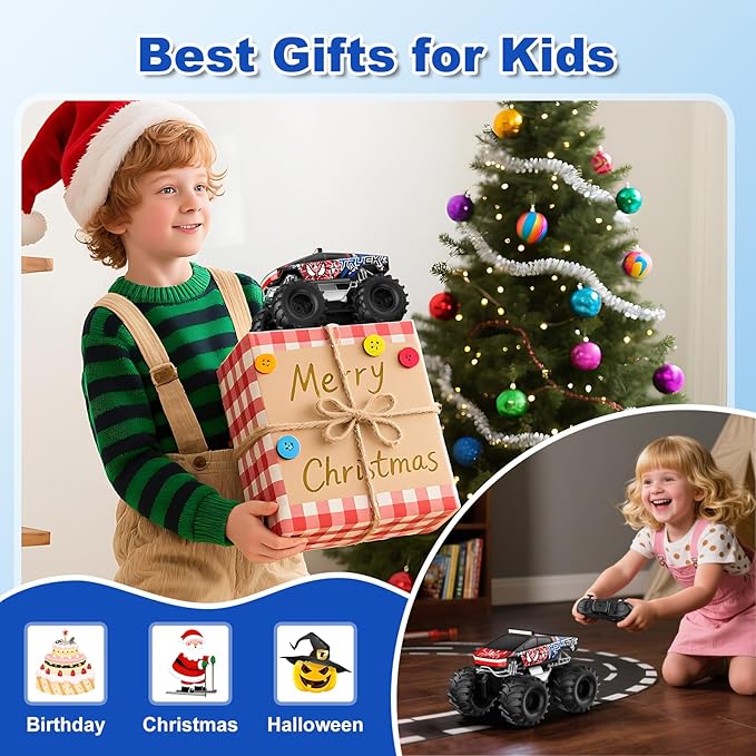 Remote Control Car, Amphibious Monster Truck Toys for Boys RC Cars, 2.4 GHz Waterproof RC Trucks, 1:18 4WD All Terrain Off-Road Pickup, Cool Christmas Birthday Ideas Gifts for Kids 6+ Year Old