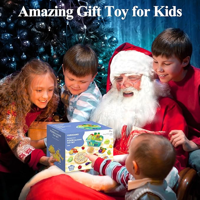 108pcs Learning Toys Play Food Set for Toddlers, Cutting Food for Preschool Activities, Pretend Play Kitchen Accessories for Kids, Color Sorting Set for Boys & Girls, Daycare Educational Toy