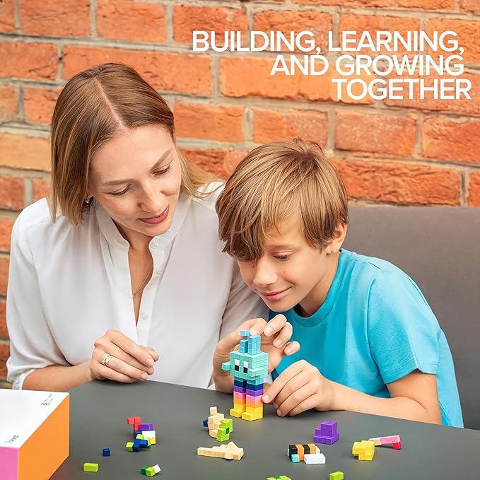 PIXIO Magnetic Cubes - Orange Animals - Building Toys in Pixel Art Style - Animal Figures - Arts and Crafts Kids Toys - Building Blocks - Learning Toys - 162 pcs