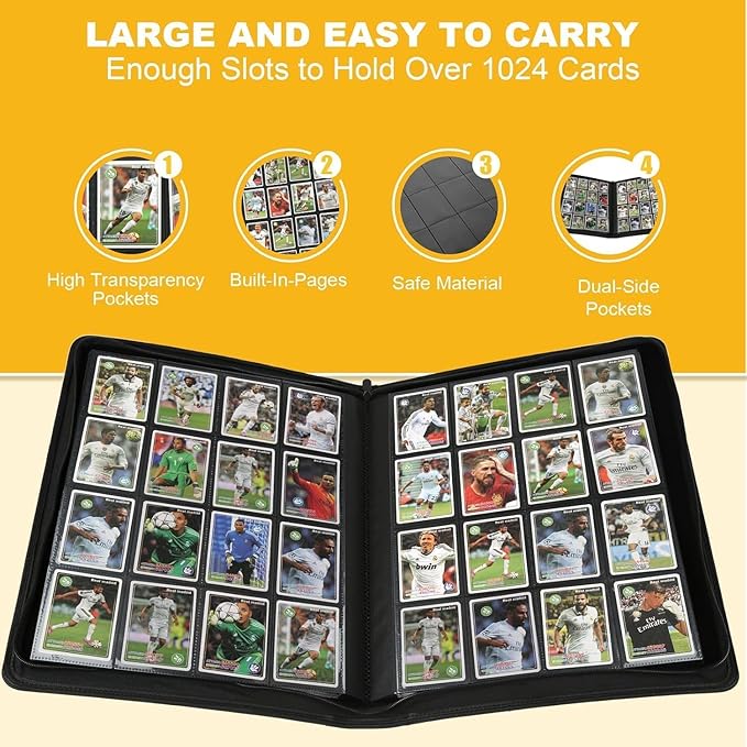 Premium Ringless Trading Card Binder - 1024 Capacity, 16 Side-Loading Pockets per Page, Archival Quality Protection & Anti-Slip Spine for TCG, MTG, Sports Cards (Navy)