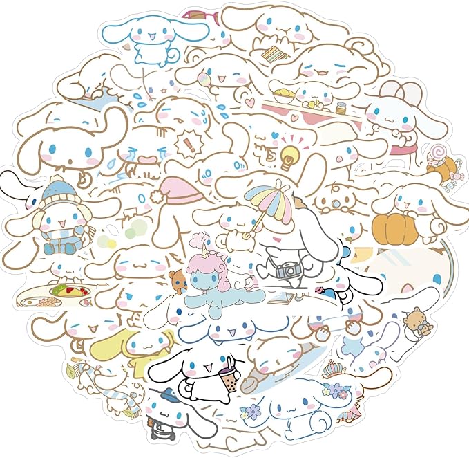 50pcs Cartoon Cinnamoroll Stickers for Kids, Vinyl Waterproof Decal for Water Bottle Laptop Toy Sticker for DIY Decorate Bumper Phone Hard Hat Kids Teens Gifts (Dog)