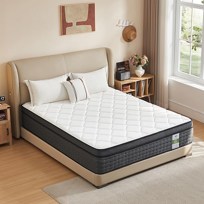 Yantan Twin Mattress 10 Inch Twin Size Hybrid Mattress with Memory Foam and Pocket Spring for Spine Support & Cooling Comfort, Medium Firm Mattresses, Certified Safe and Fiberglass-Free