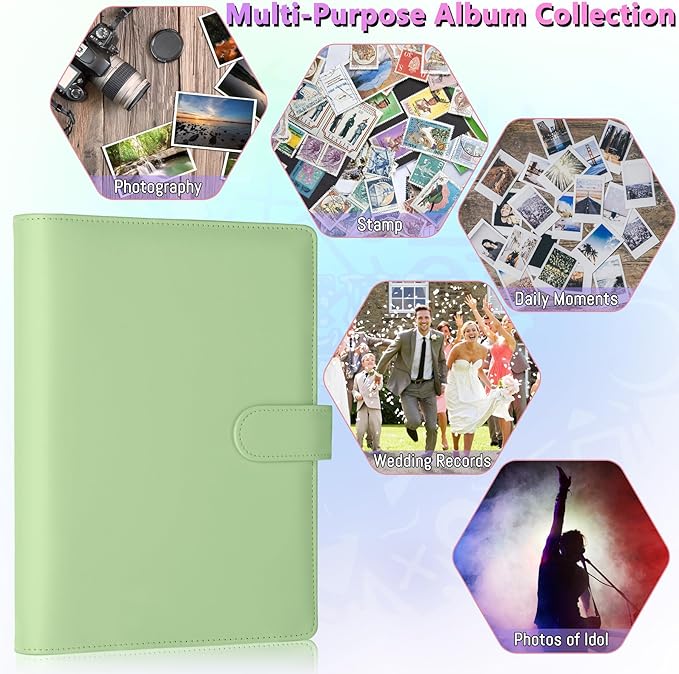 Antner A5 Kpop Photocard Binder 6-Ring Card Collector Album with 40 Pack Card Sleeves, PU Leather Photocard Holder Book with Multi-Size Photo Protectors for Organizing Trading Cards, Matcha Green