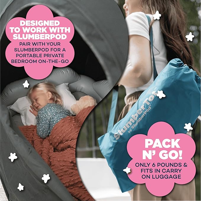 SlumberPod SlumberTot Inflatable Toddler Travel Bed - Portable Kids Air Mattress with Safety Bumpers - Perfectly Sized Ideal for Travel or Home Use - Includes Electric Pump