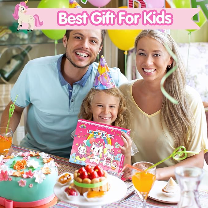 ZMLM Rainbow Scratch Party Favors Kids: Birthday Gifts Toy Bulk Scratch Art Notebook 24 Pack Birthday Goodie Bags Stuffers Girls Boys Art Craft Pad Classroom Prizes School Teacher Supplies (Unicorn)