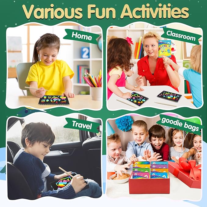 ZMLM Scratch Art Party Favors: 16 Pcs Birthday Gifts Goodie Bags Stuffers Rainbow Scratch Paper Craft Notebooks for Kids 4-8 Classroom Prize Students Back To School Supplies Toy Girls Boys Return Gift