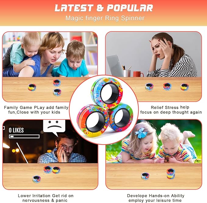 3Pcs Magnetic Rings Fidget Toy Set, Idea ADHD Anxiety Magnetic Fidget Toys Adults Fidget Spinner Rings for Relief, Christmas Stocking Stuffers Gifts for 8 9 10 11 12 13+ Year Old Teen Boy Girl A