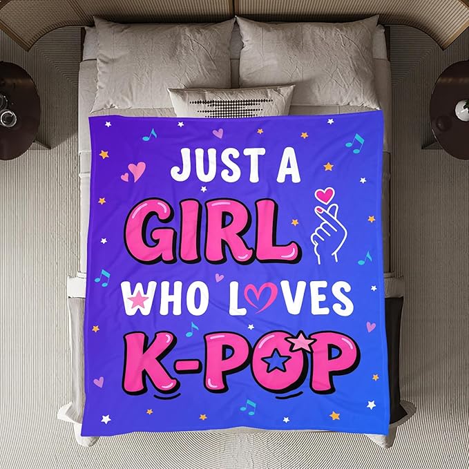 K-Pop Gifts for Teen Girls Women, K-Pop Music Throw Blanket, Christmas Day Gift for Kpop Fan, Just a Girl Who Loves Kpop