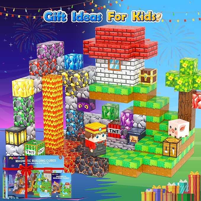 150PCS Magnetic Blocks Building Toys for 3+ Year Old Boys Girls, Kids Sensory Montessori Construction Toys Christmas Birthday Gifts