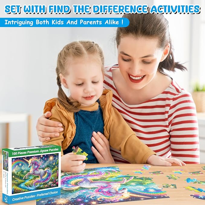 100 Piece Puzzles Raibow Unicorn Puzzle for Kids Ages 4-8 8-10, 100 Piece Jigsaw Puzzle for Adults Toddler Children Learning Educational Puzzles Toys Birthday Gifts for Girls Boys
