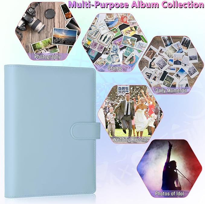 Antner A5 Kpop Photocard Binder 6-Ring Card Collector Album with 40 Pack Card Sleeves, PU Leather Photocard Holder Book with Multi-Size Photo Protectors for Organizing Trading Cards, Airy Blue