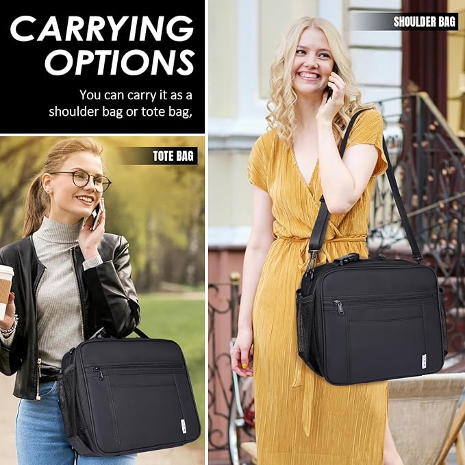 NOL Kids Lunch Bag - Kids 3+ Reusable Insulated Lunch Box with Zipper Closure Buckle Handle Adjustable Long Shoulder Strap, Easy-Clean Waterproof Fabric, Children Lunch Tote Bag for School-Black