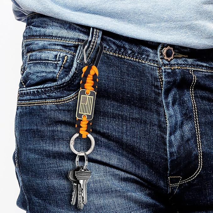 Heavy Duty Braided Paracord Lanyard Keychain with USA Flag, Parachute Rope Necklace Keychains, Braided Strong Lanyard