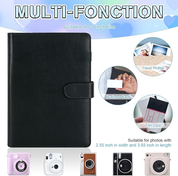 Kpop Photocard Binder, PU Leather A5 Photocard Holder with 200 Pocket, K-Pop Korean Pop Photocard Holder Binder Book, 4 Photo Style Photo Card Album Trading Cards Organizer(Black)