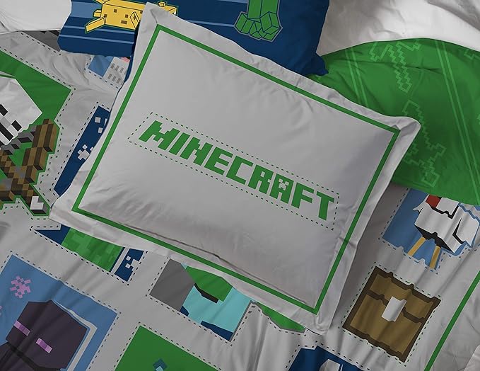 Jay Franco Minecraft 5 Piece Twin Bedding Set - Includes Reversible Comforter, Sheets and Pillowcases - Features Creeper, Ghost, Zombie and Enderman