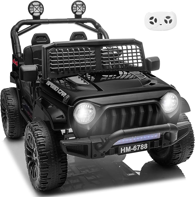 2 Seater Ride on Car for Kids, 24V Electric Vehicles w/20 Large Wide Seat, 4 Wheeler Suspension, Remote Control, 3 Speed, Bluetooth Music, Ride on Truck for Boy, Girl 3-8 Years Old, Black