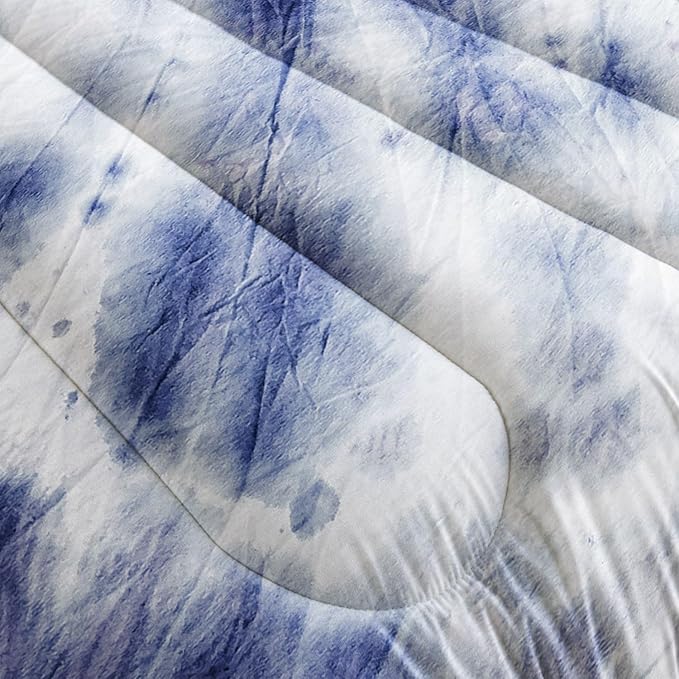 Tie Dye Comforter Set - Blue Tie Dye Printed Pattern Bedding Set with 1 Comforter and 2 Pillowcases for Girls and Boys Bedroom - All Season Twin